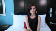 Gorgeous teen smiles as she prepares to work on a big dick POV style