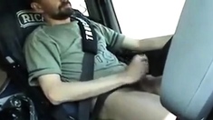 Str8 French trucker jerks his cock while driving