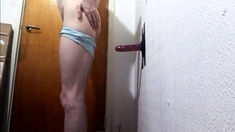 Crossdresser Fucks Wall-mounted Dildo