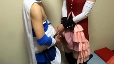 2 Asian Crossdressers Give a Handjob