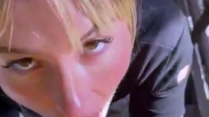 Big tit brunette sucks a big cock blowjob POV
