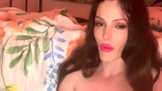Tranny with Big Tits Jerking Off her Big Cock