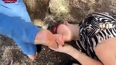 Public lesbian pervert under hijabi girl feet