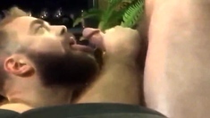 Bearded guy suck and swallow