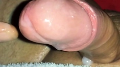 chubby boy get slow cumshot from uncut small cock very close